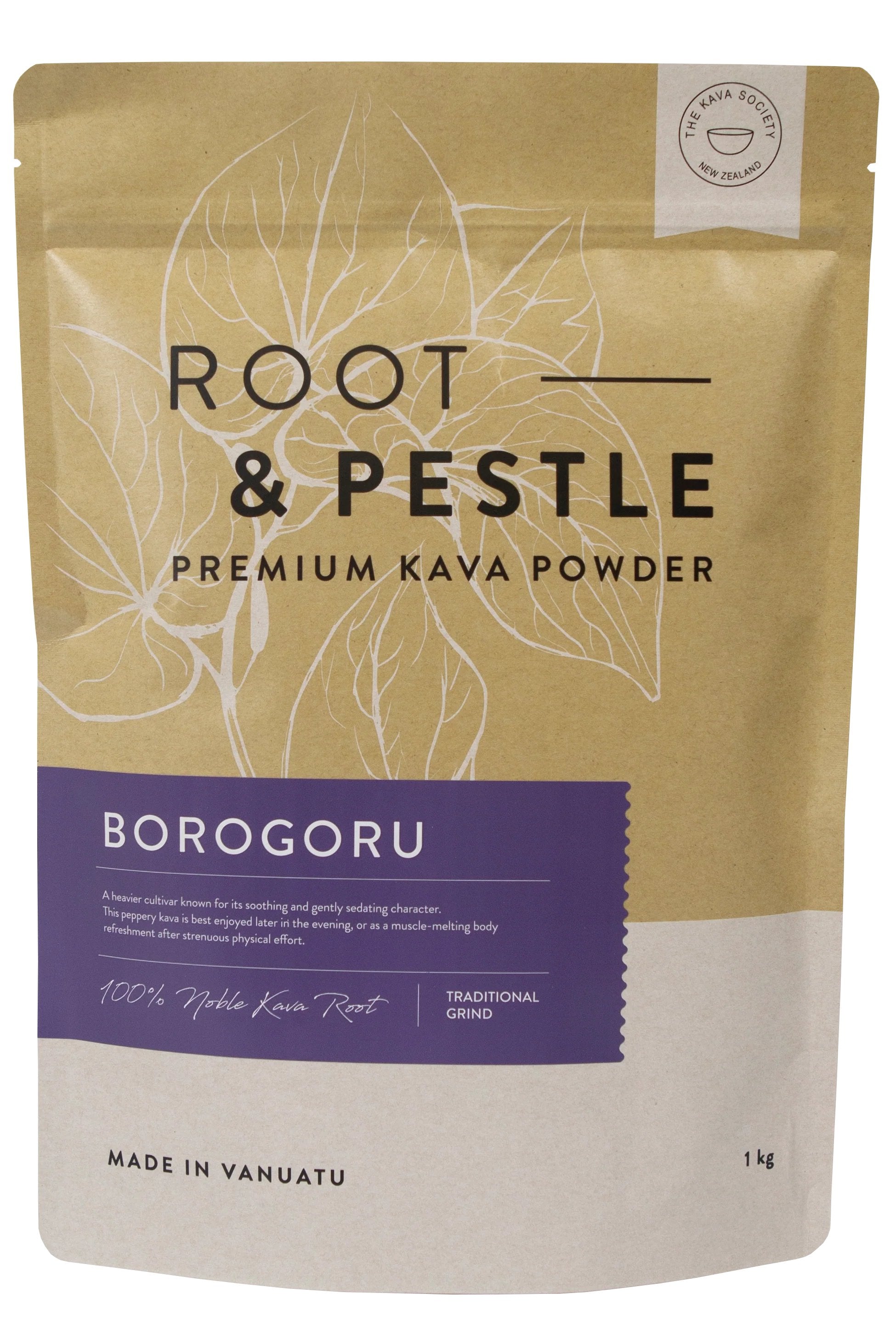 Borogoru Traditional Kava pouch, Root & Pestle premium kava powder, front